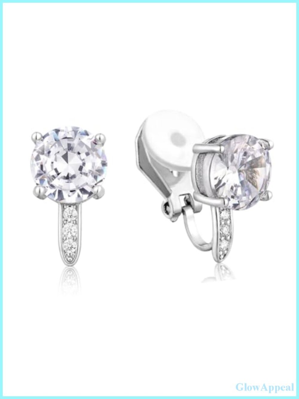 8MM Cubic Zirconia Clip On Stud Earrings Non Pierced Huggie Silver Plated